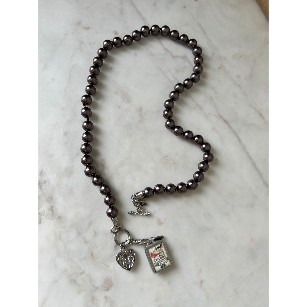 Jewel Kade Necklace Gray Beaded Inspirational Pendant Costume Toggle Closure